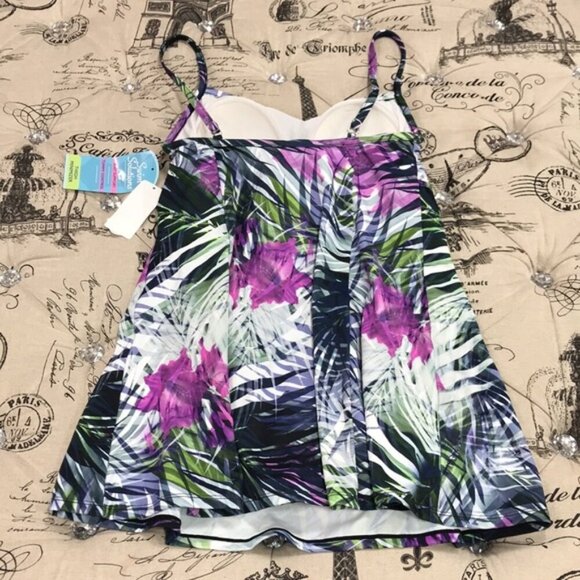 Swim Solutions Empire-Waist Printed Swimdress - Picture 8 of 10